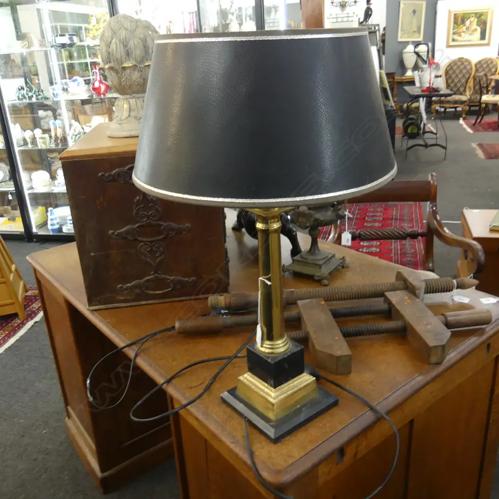 BLACK ONYX & BRASS DESK LAMP H.610mm Image 1++