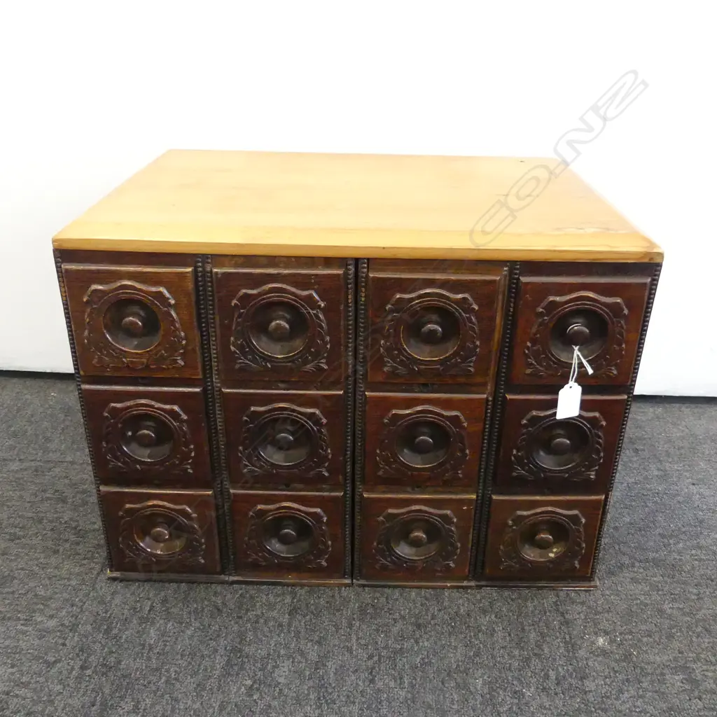 12 DRAWER COLLECTORS CABINET 530x400x350mm [SOME OLD BORER DAMAGE] Image 1++