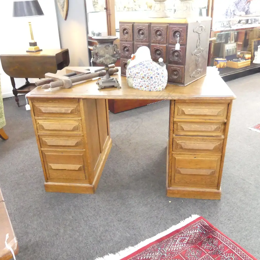 EARLY 20thC DOUBLE PEDESTAL OAK DESK 1270x780x760mm Image 1++