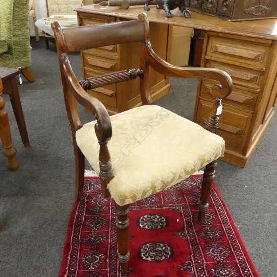 ANTIQUE MAHOGANY SCROLL ARM ARMCHAIR