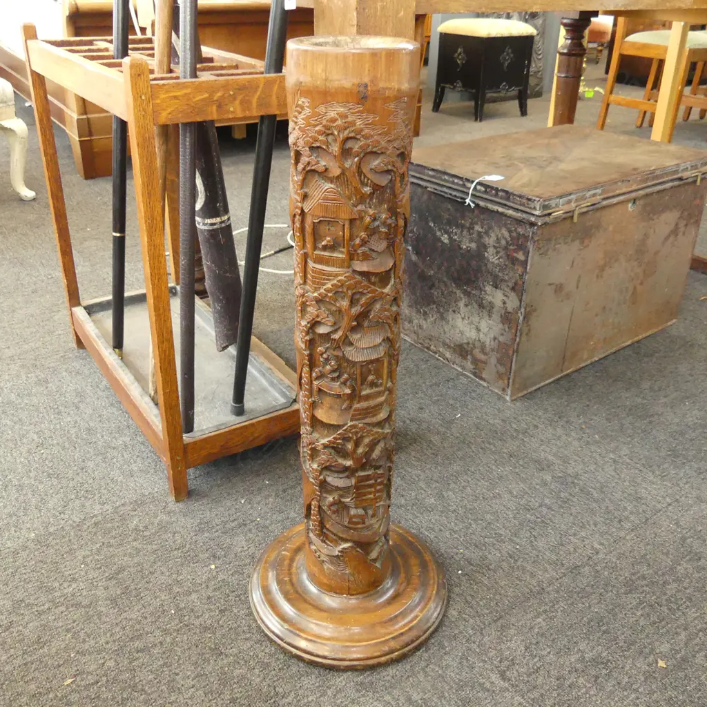 TALL 19C JAPANESE BAMBOO IKEBANA VASE. MEJI PERIOD (base added to use as a stick stand) H.710mm Image 1++