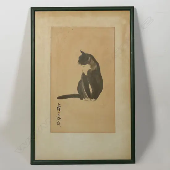 LARGE EARLY W/C OF CAT, JAPANESE SIGNED. 540X325mm