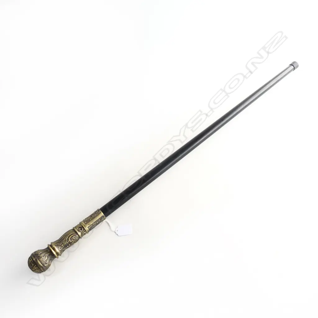 ANTIQUE STYLE SWORD WALKING STICK BRASS & EBONISED Image 1++