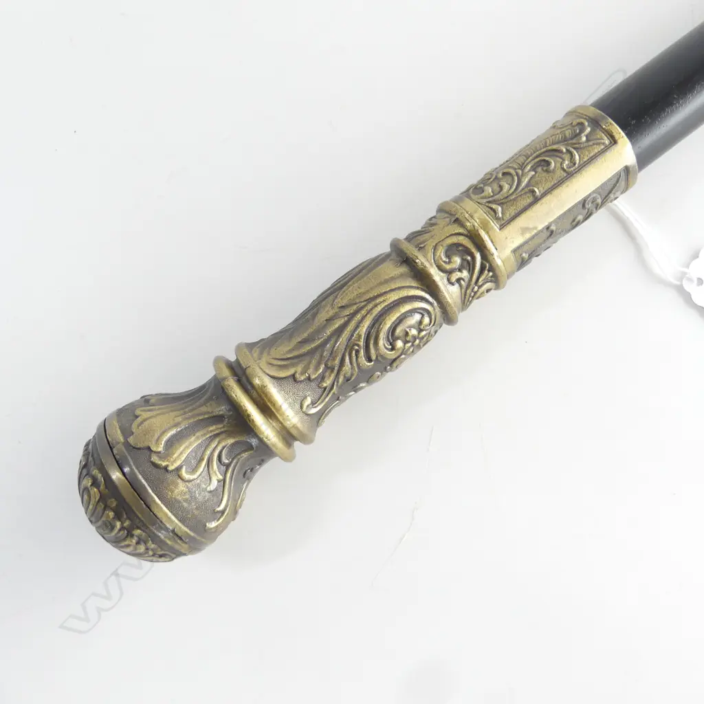 ANTIQUE STYLE SWORD WALKING STICK BRASS & EBONISED Image 1++