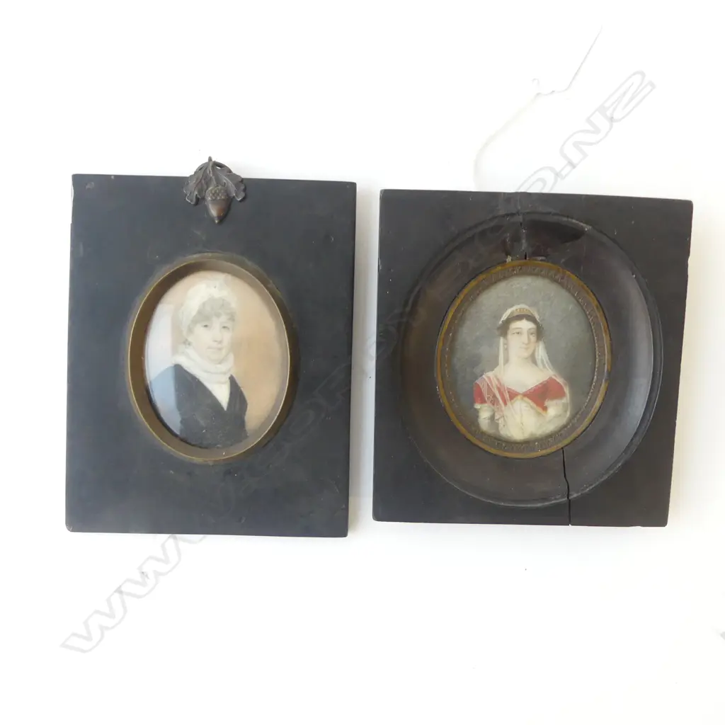 2 ANTIQUE PORTRAIT MINIATURES; WOMEN 135x110mm overall Image 1++