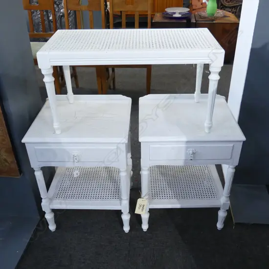 PR WHITE PAINTED BEDSIDE CABINETS + STOOL