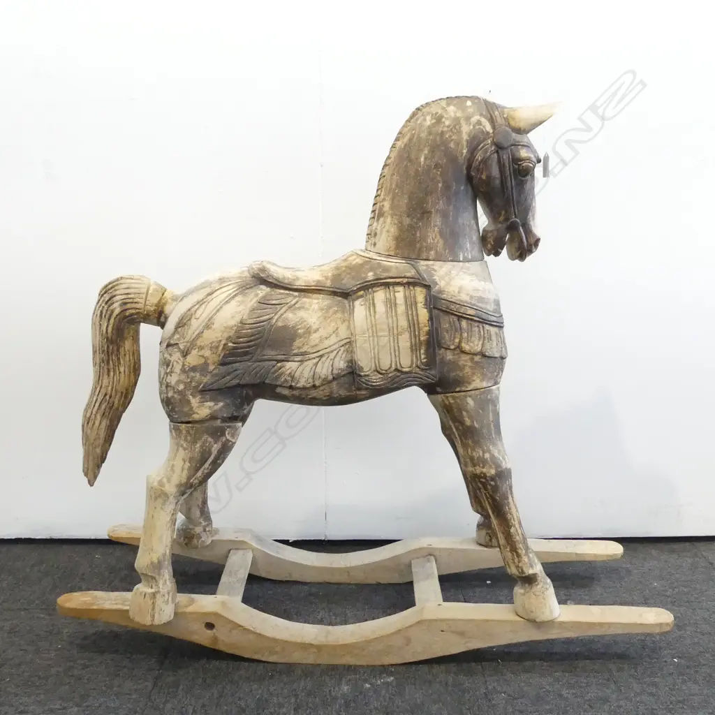 CARVED WOODEN ROCKING HORSE H.870mm EARS AF Image 1++