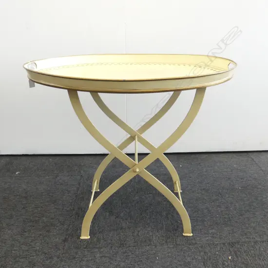 PAINTED METAL BUTLERS OVAL TRAY TABLE, FOLDING BASE 735x550mm