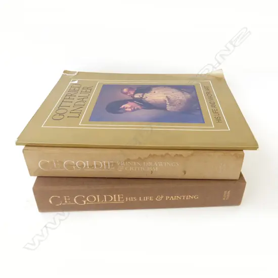 PR CASED GOLDIE BOOKS; 'HIS LIFE & PAINTING', 'DRAWINGS & CRITICISM' + LINDAUER BOOK