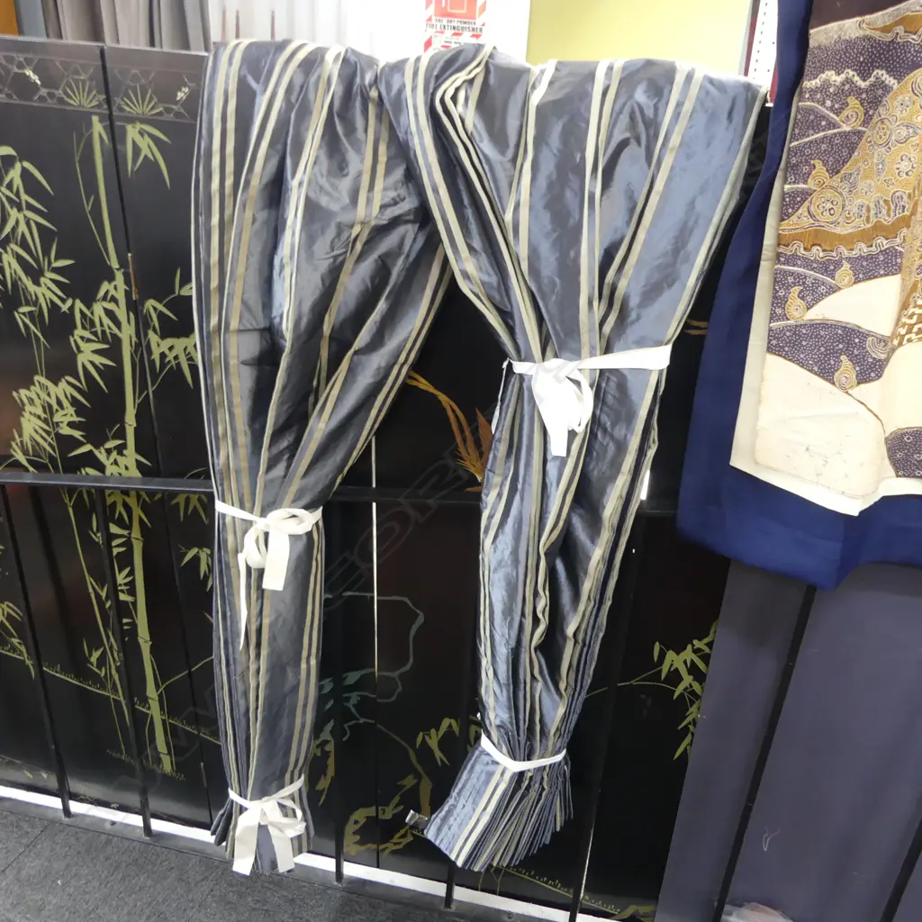 BLUE SILK TAFFETA CURTAINS L.2300mm Image 1++