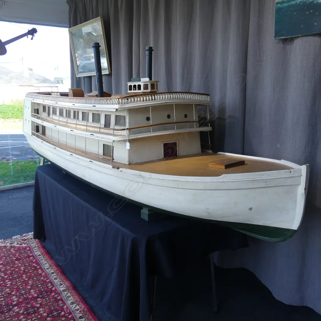HUGE VINTAGE MISSISSIPPI TYPE PADDLE STEAMER MODEL L.2900mm Image 1++