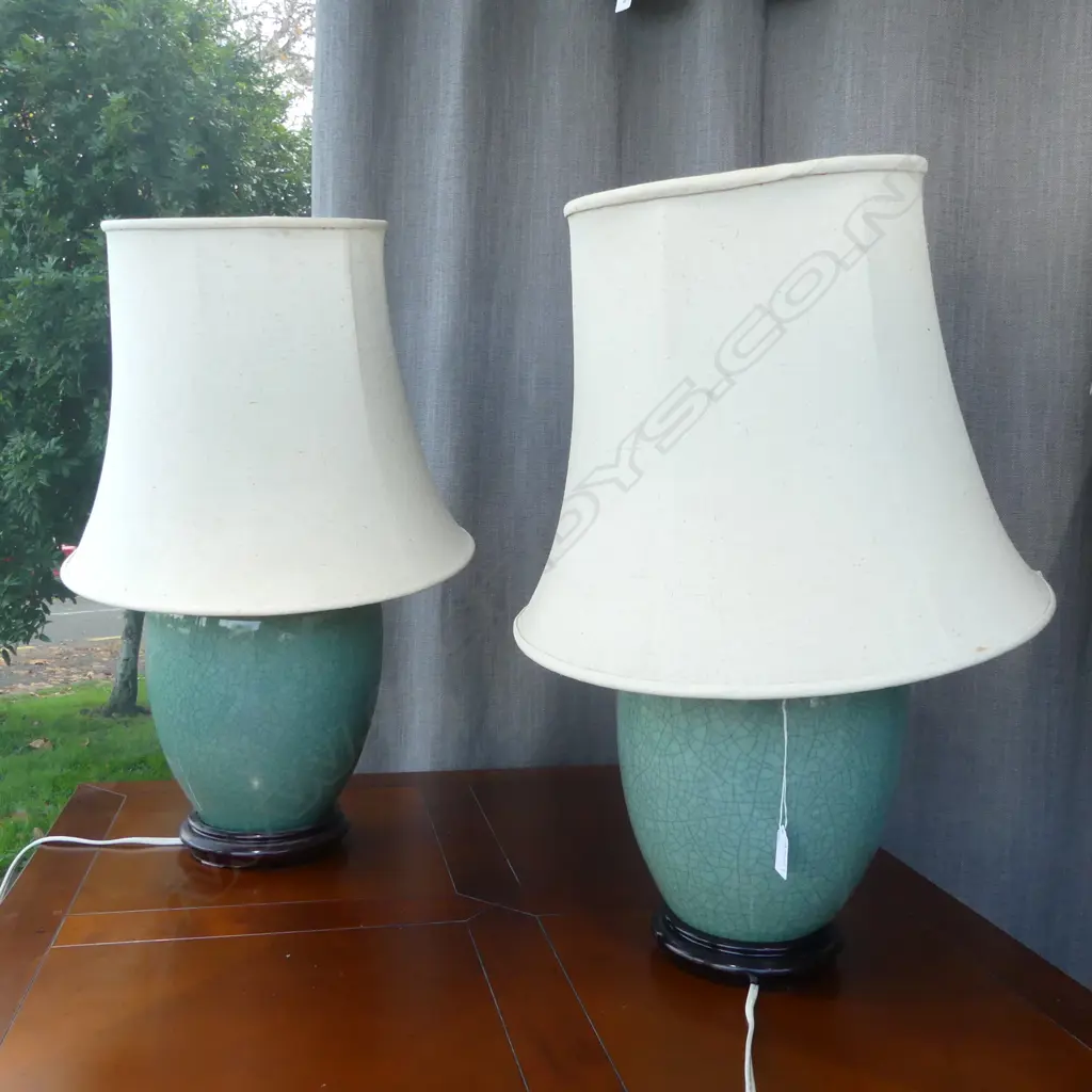 PR CELADON CRACKLE GLAZE LAMPS H.630mm shades AF Image 1++
