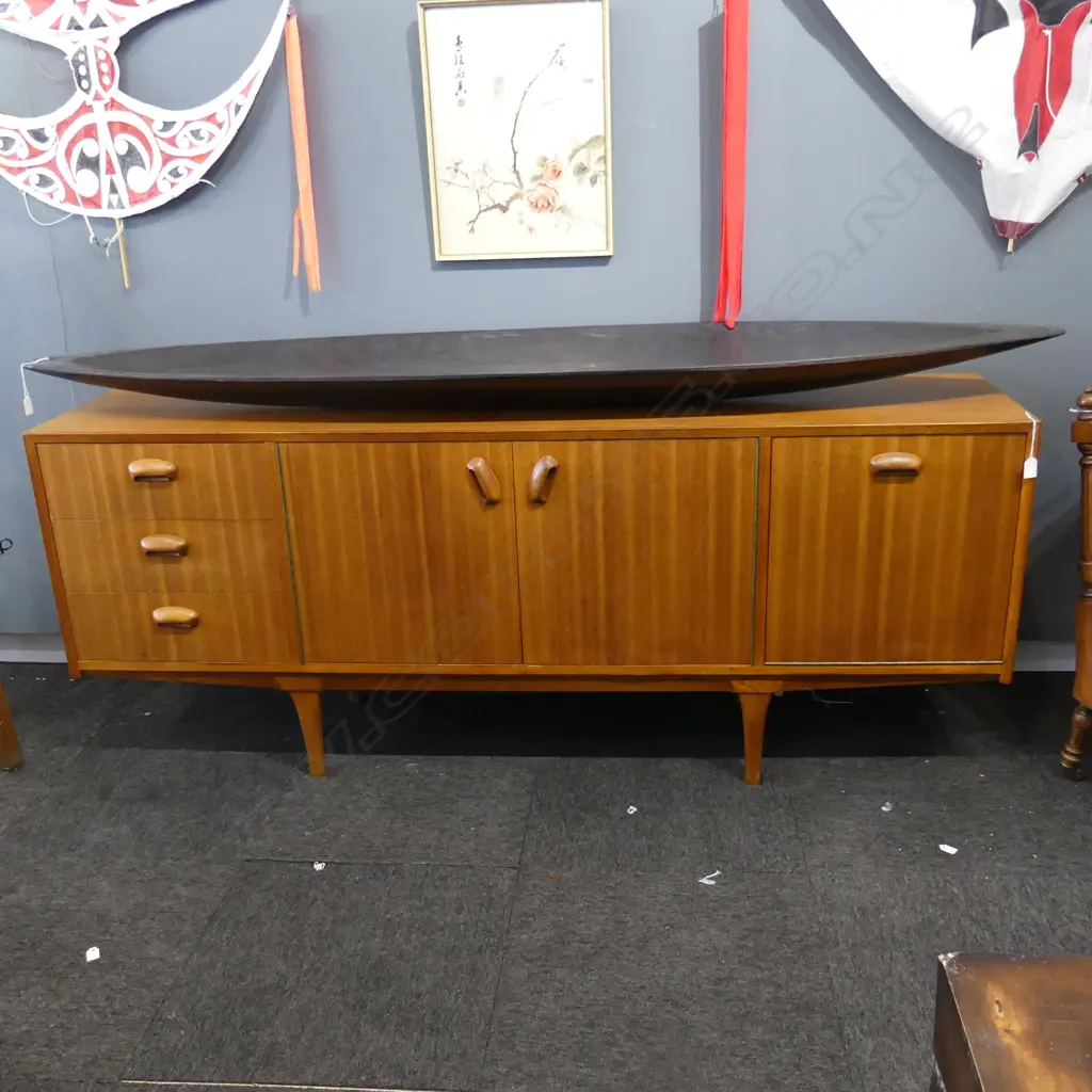RETRO / MID CENTURY MAHOGANY VENEER SIDEBOARD CABINET, MINOR LOSSES 1815x405x735mm Image 1++