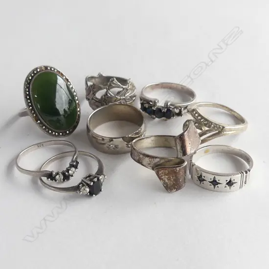 9 VINTAGE SILVER RINGS