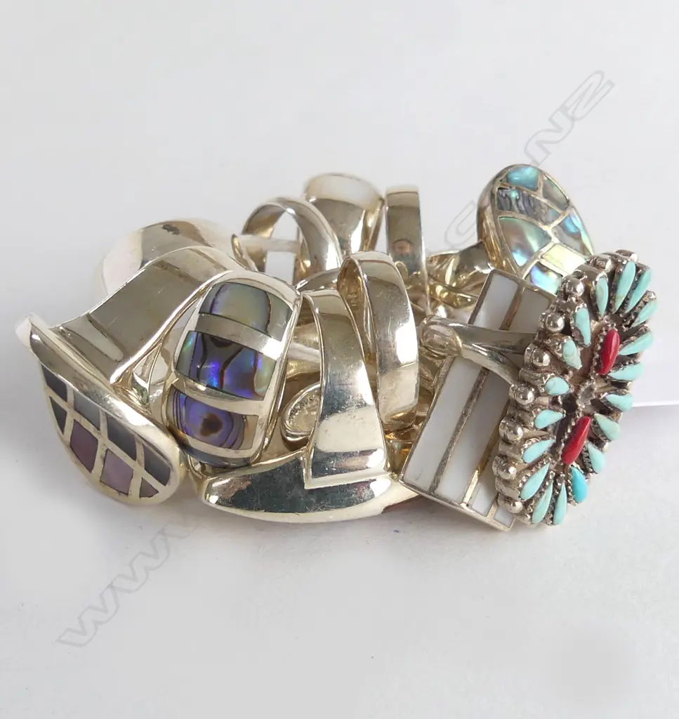 12 SILVER & MOP RINGS, new old stock, various sizes Image 1++