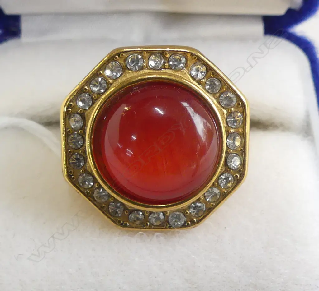 LRG SIZE 18ct GOLD PLATED RING w ORANGE STONE Image 1++