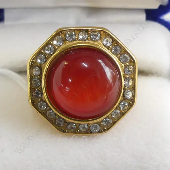 LRG SIZE 18ct GOLD PLATED RING w ORANGE STONE
