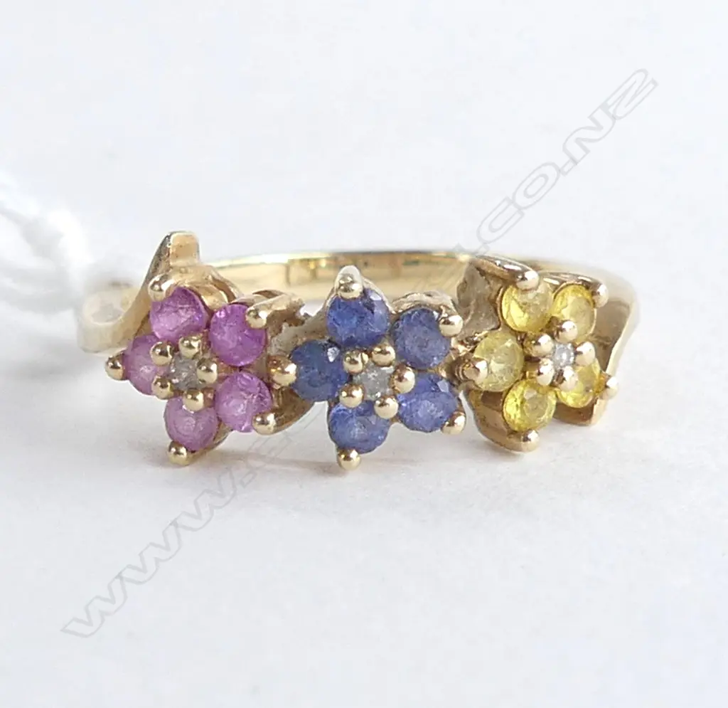 10ct GOLD RING w COLOURED GEM STONES 2.34gm SIZE O Image 1++