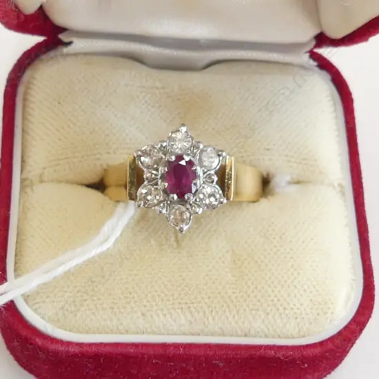 18CT GOLD RUBY AND DIAMOND RING 5.71gms  SIZE Q
