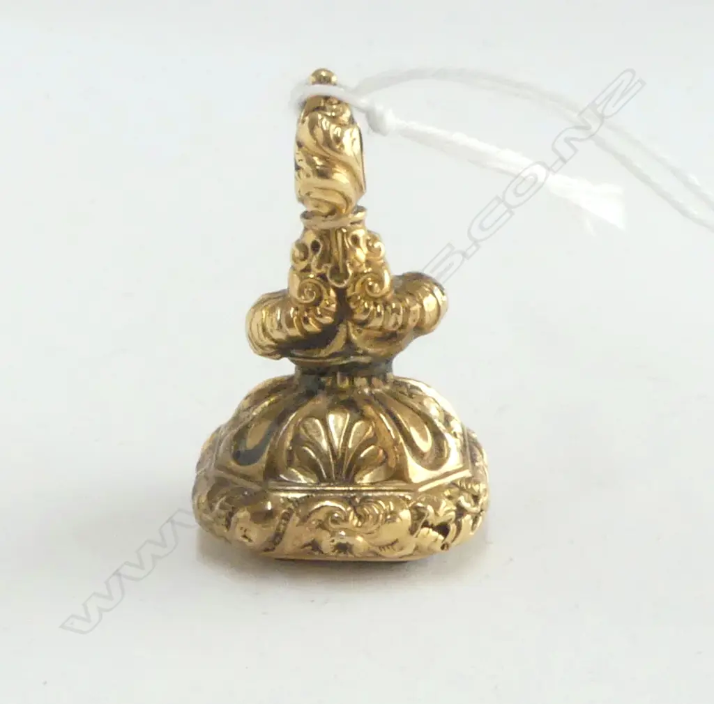 VICTORIAN GOLD/ROLLED GOLD DECORATIVE FOB SEAL intaglio cut citrine panel Image 1++