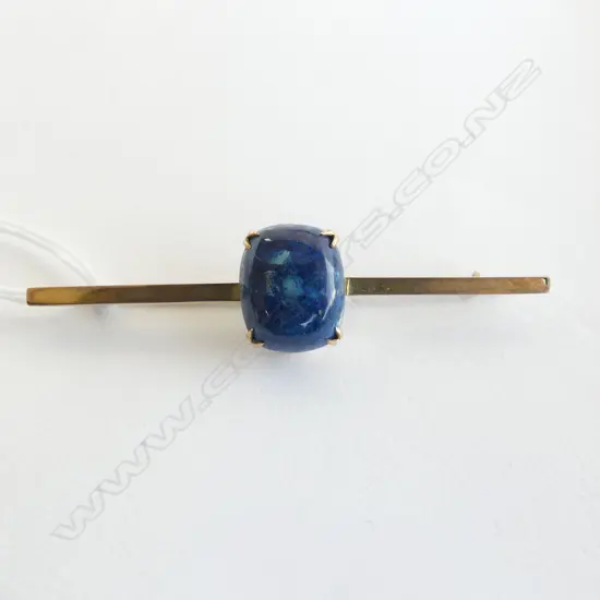 9ct GOLD & BLUE STONE BAR BROOCH 3.75gms