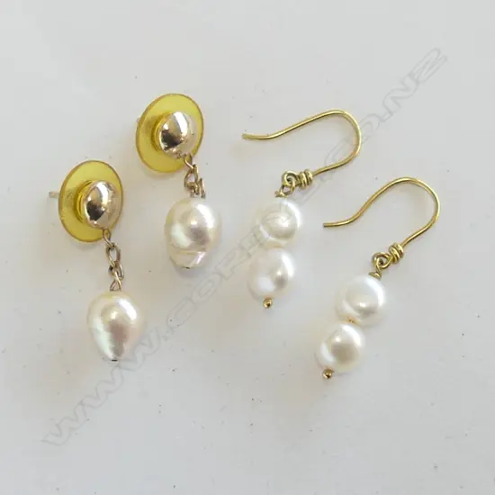 2 PRS 9ct GOLD & PEARL EARRINGS