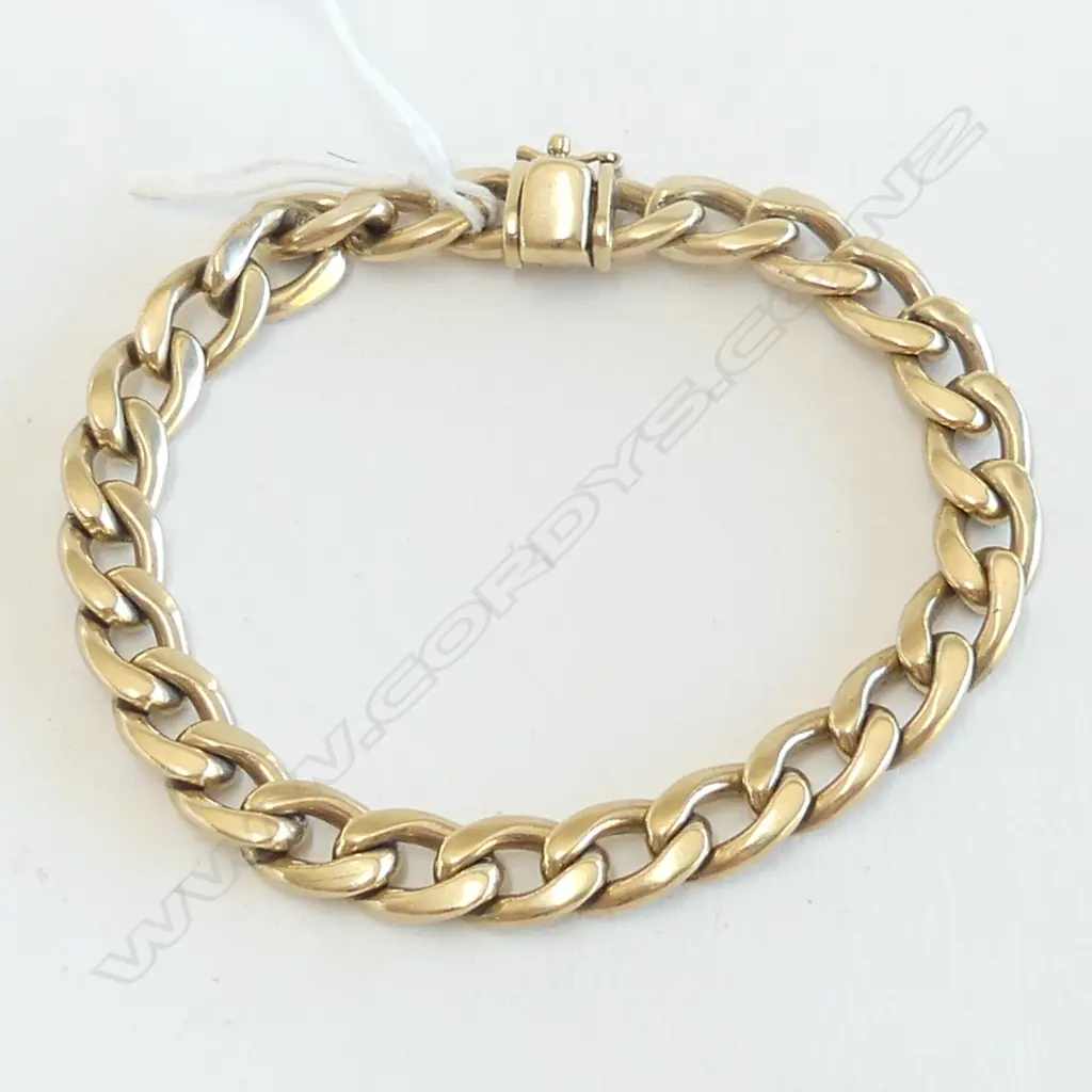9ct GOLD HEAVY FLAT CURB LINK BRACELET 38.4gms  Image 1++