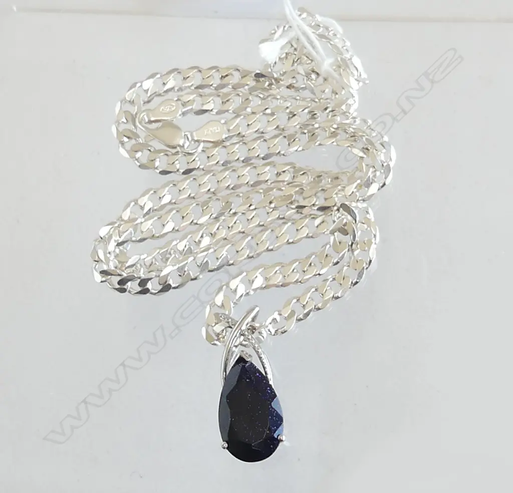SILVER NECKLACE WITH BLUE STONE PENDANT Image 1++