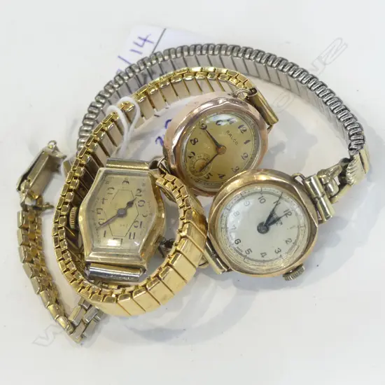 3 VINTAGE LADIES GOLD WRIST WATCHES