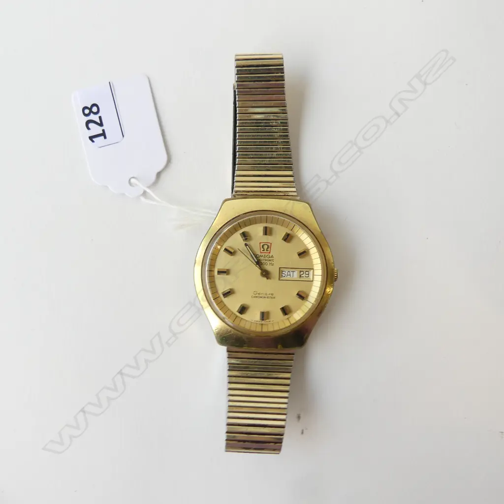 GOLD PLATED OMEGA ELECTRONIC WATCH (some wear to strap & glass) Image 1++