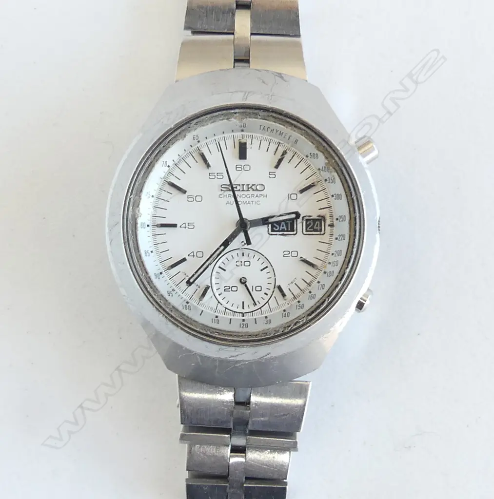 VINTAGE SEIKO AUTOMATIC GENTS WRISTWATCH STAINLESS not working. + booklet & spare links Image 1++