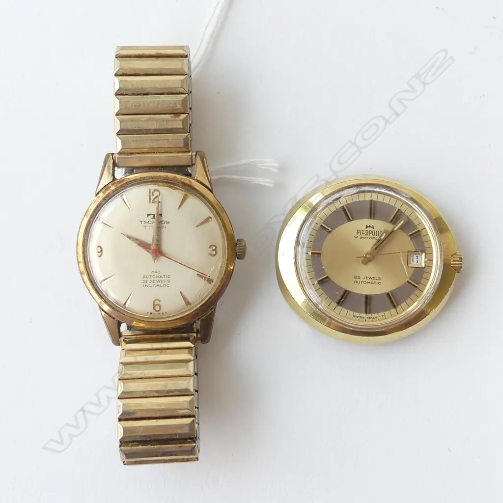 2 GENTS VINTAGE WRISTWATCHES: PIERPONT 25 JEWEL auto running no strap + Technos Titan 21 jewel  auto running Image 1++