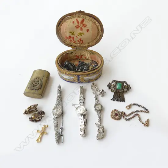 ASST. COSTUME JEWELLERY INCL. 3 LADIES WRIST WATCHES