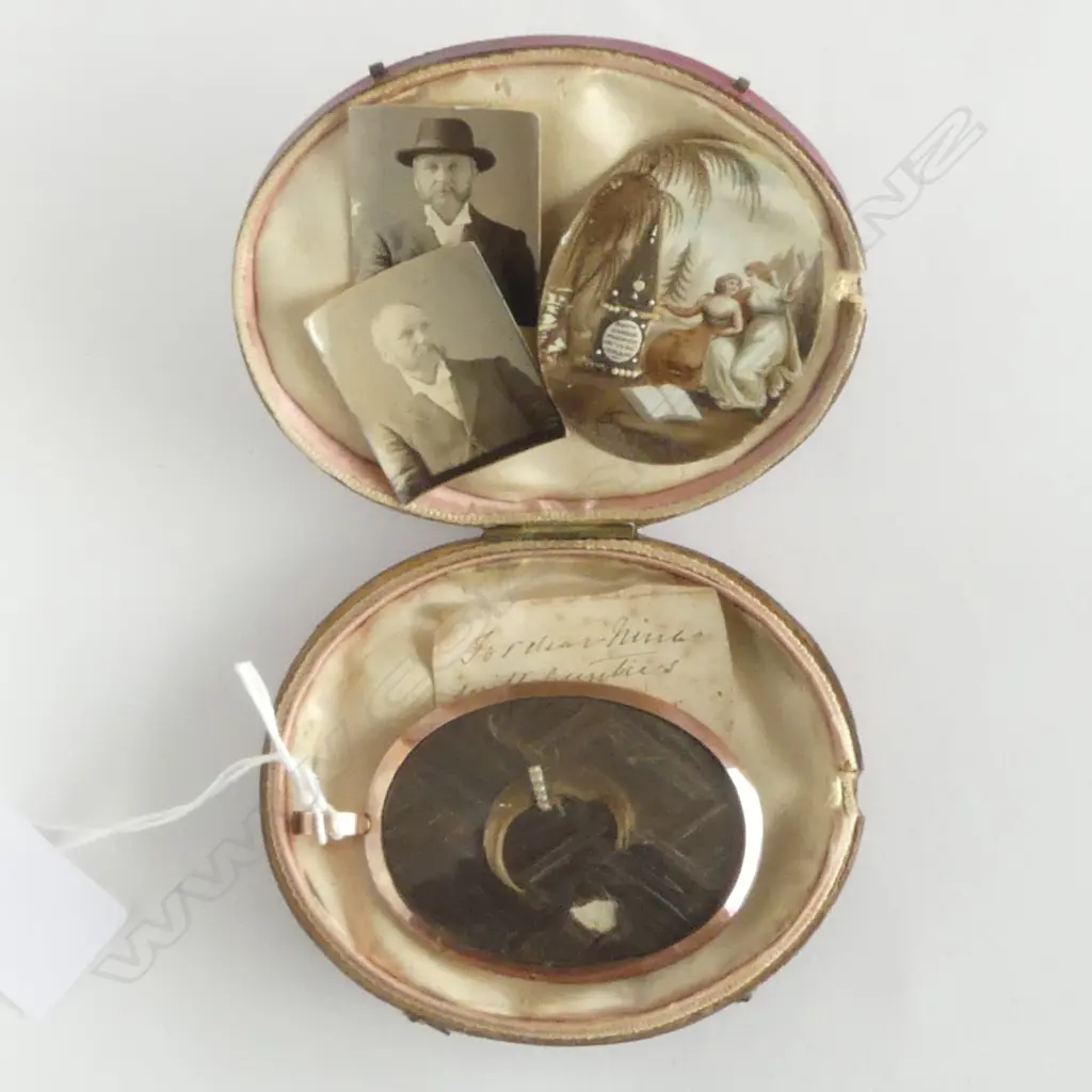 GEORGE III CASED MOURNING LOCKET  ROLLED GOLD ? 1 GLASS MISSING dated 1893 Image 1++