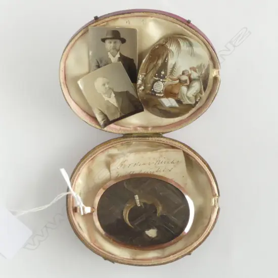 GEORGE III CASED MOURNING LOCKET  ROLLED GOLD ? 1 GLASS MISSING dated 1893