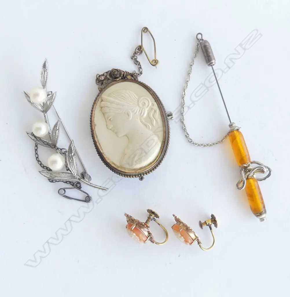 PR 9CT CAMEO EARRINGS 2.6gms + CAMEO & 2 BROOCHES Image 1++