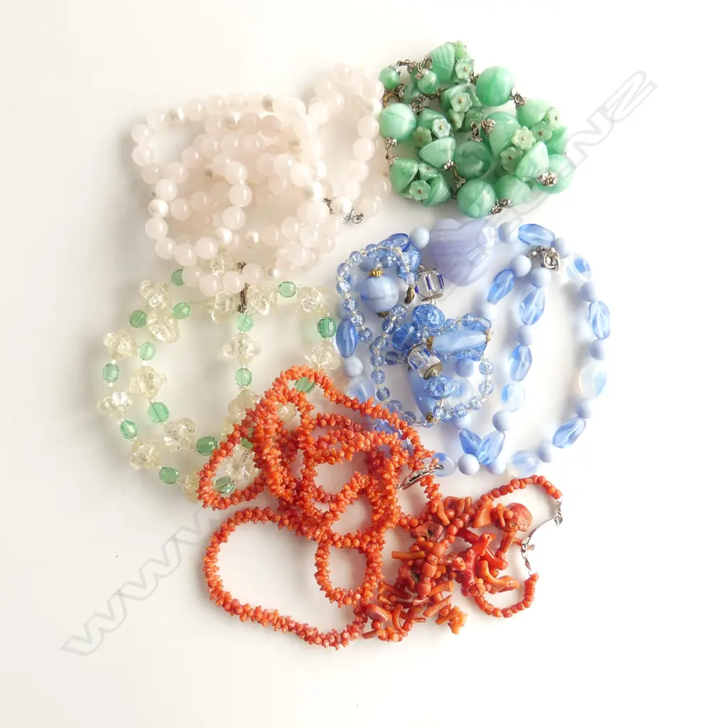 7 ASST. NECKLACES; CORAL, CRYSTAL ETC Image 1++