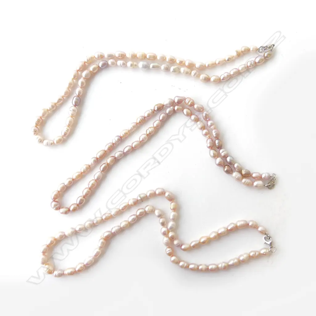 3 FRESH WATER PEARL NECKLACES S/SILVER CLASPS Image 1++