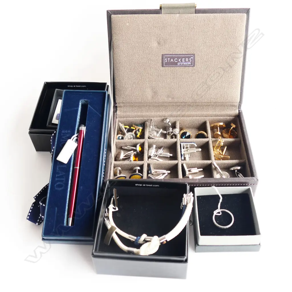 COLLECTION OF MENS DRESS CUFFLINKS 2 BOXED BREIL BRACELETS SAGARO BOED RING & CASED MORELLTO PEN Image 1++