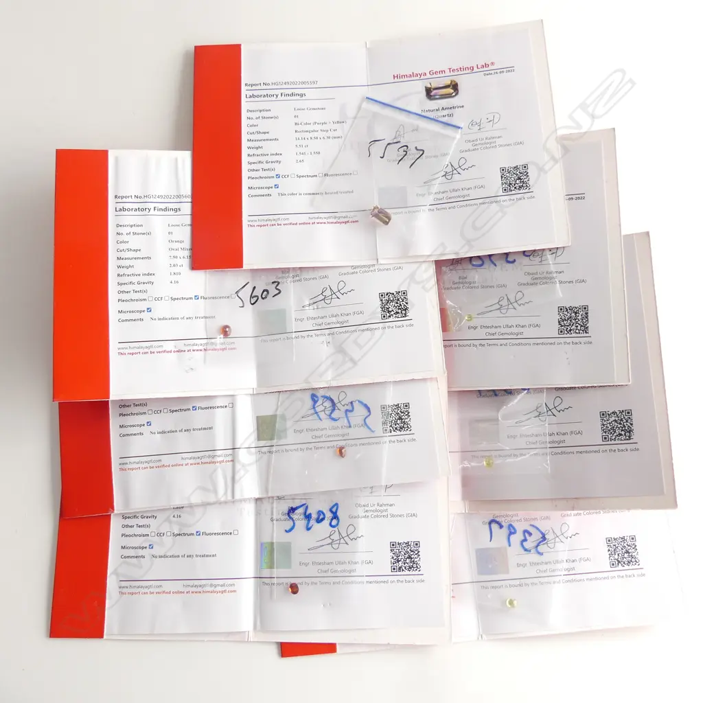 7 LOOSE GEMSTONES; 3 MALI GARNETS, 3 SPESSARTINE GARNETS, AMETRINE all w. Himalaya testing lab cert. Image 1++