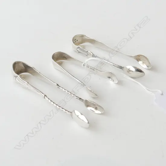 3 PAIRS OF STG SILVER TONGS BIRMINGHAM 1900, 1915, 1929, L.70MM-95MM