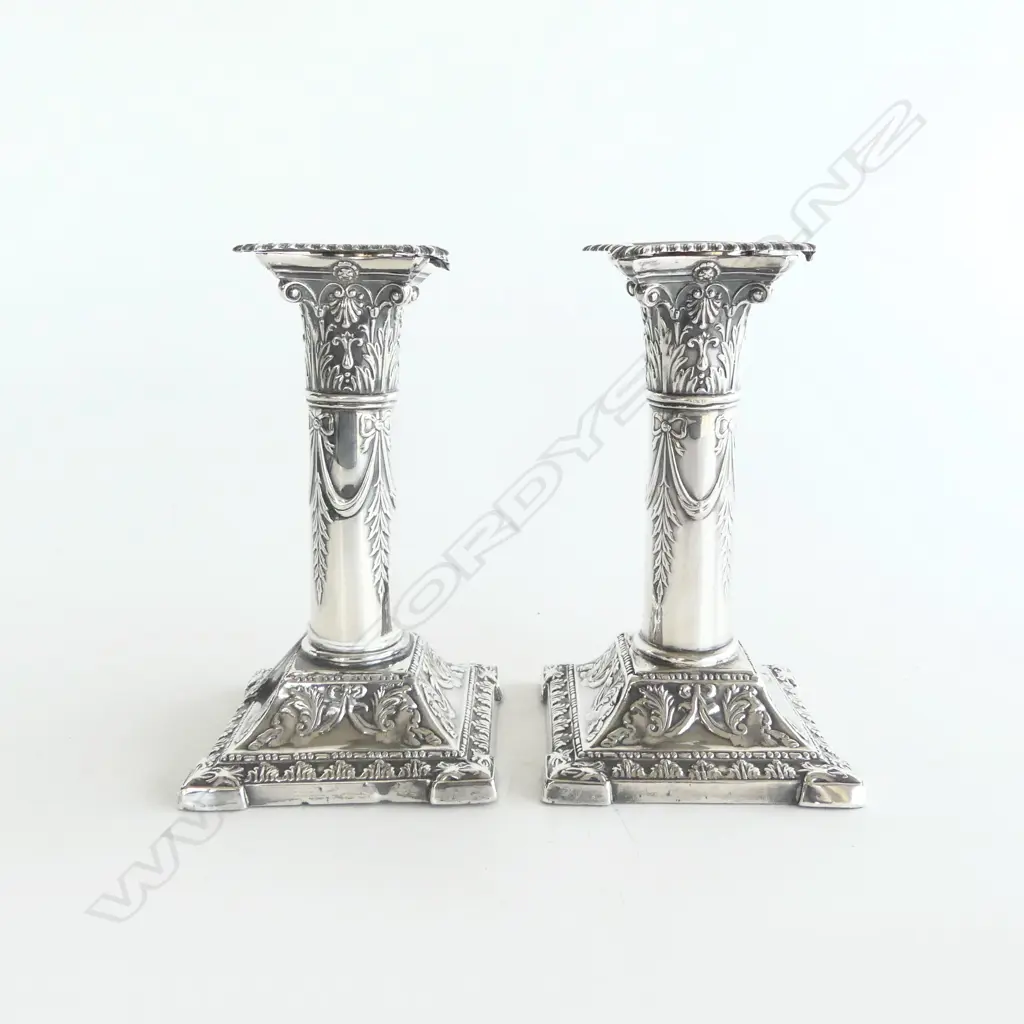 PR STG SILVER COLUMN CANDLESTICKS, SHEFFIELD 1898 H.150mm Image 1++