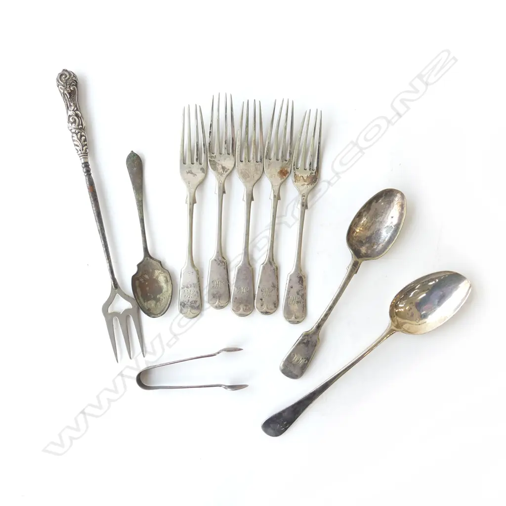 ASST. CUTLERY INCL. STG SILVER SPOON & TONGS 66gms Image 1++