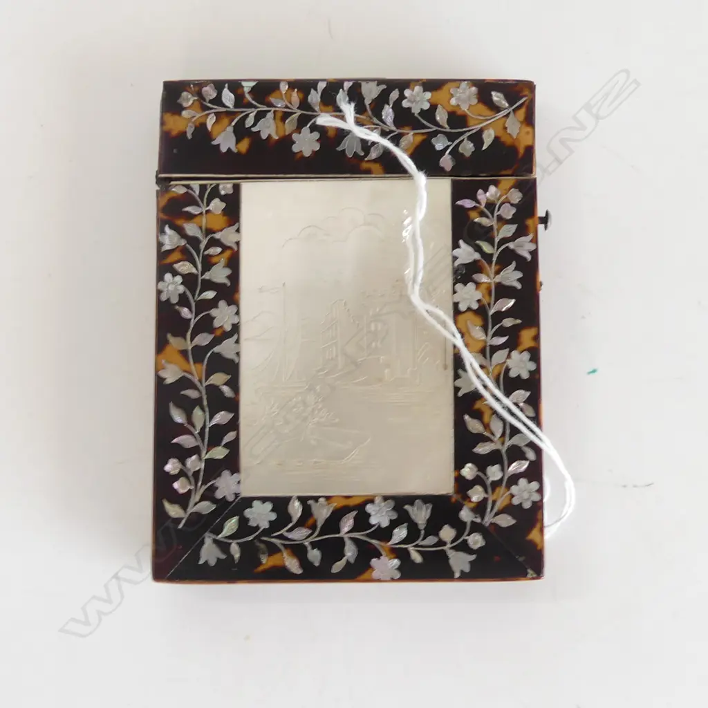 VICTORIAN TORTOISESHELL + MOP INLAID & PANELLED CARD CASE minor faults Image 1++