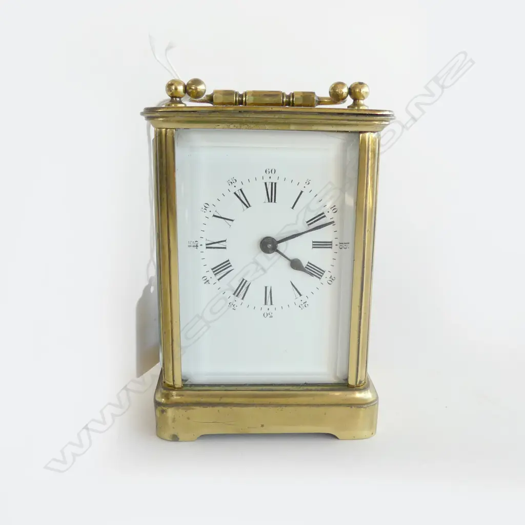 FRENCH BRASS & GLASS CARRIAGE CLOCK & KEY H120MM Image 1++