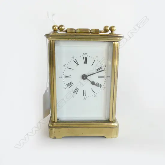 FRENCH BRASS & GLASS CARRIAGE CLOCK & KEY H120MM