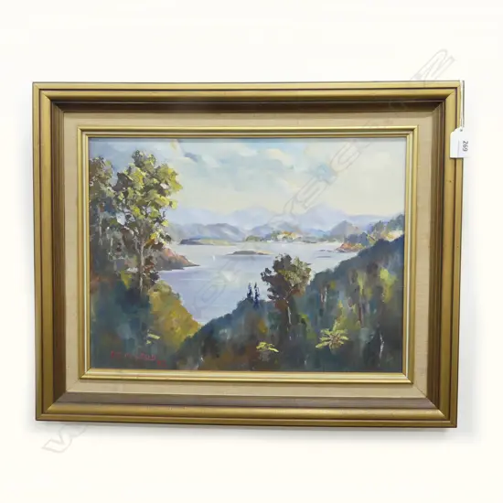R. D. McLEOD 'KERIKERI INLET FROM RANGATANE' OIL ON BOARD '72 295x395mm