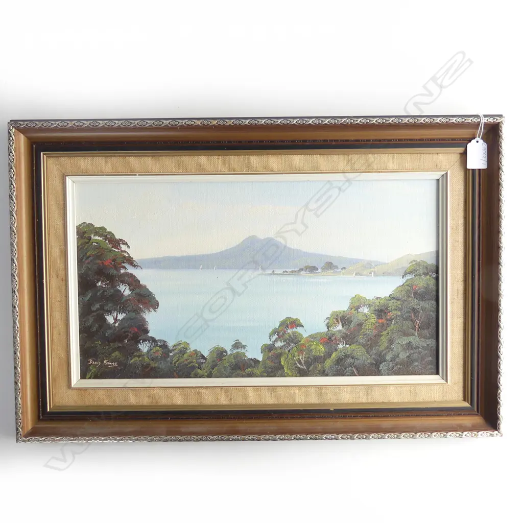 DAVID STONE, RANGITOTO FROM MUSICK POINT, OIL ON BOARD 240x445mm Image 1++