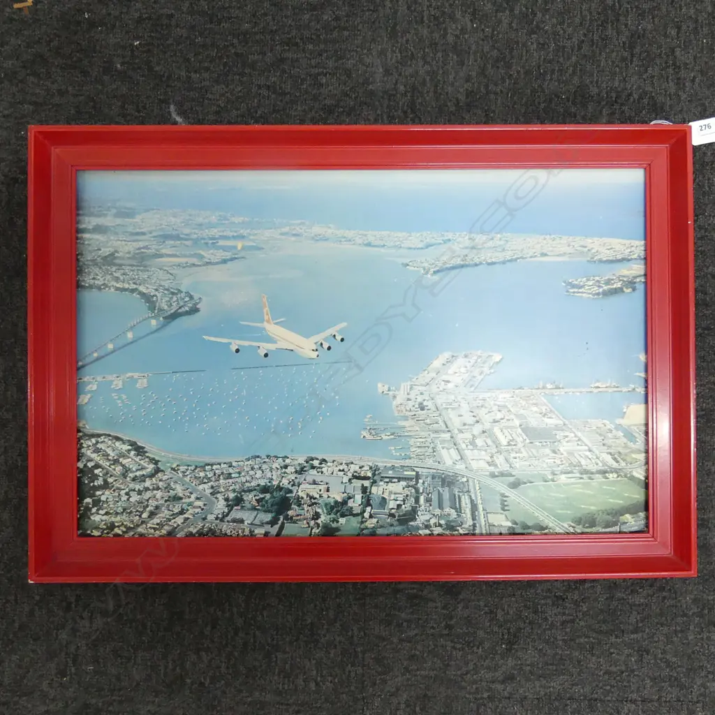 WHITES AVIATION PRINT, PLANE OVER AUCKLAND HARBOUR 360x560mm Image 1++