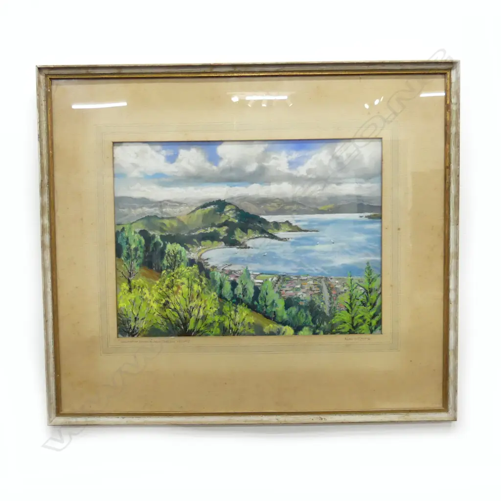 ALLAN H. MAUND 'WELLINGTON HARBOUR FROM SEATOUN HEIGHTS' PASTEL 310x420mm Image 1++